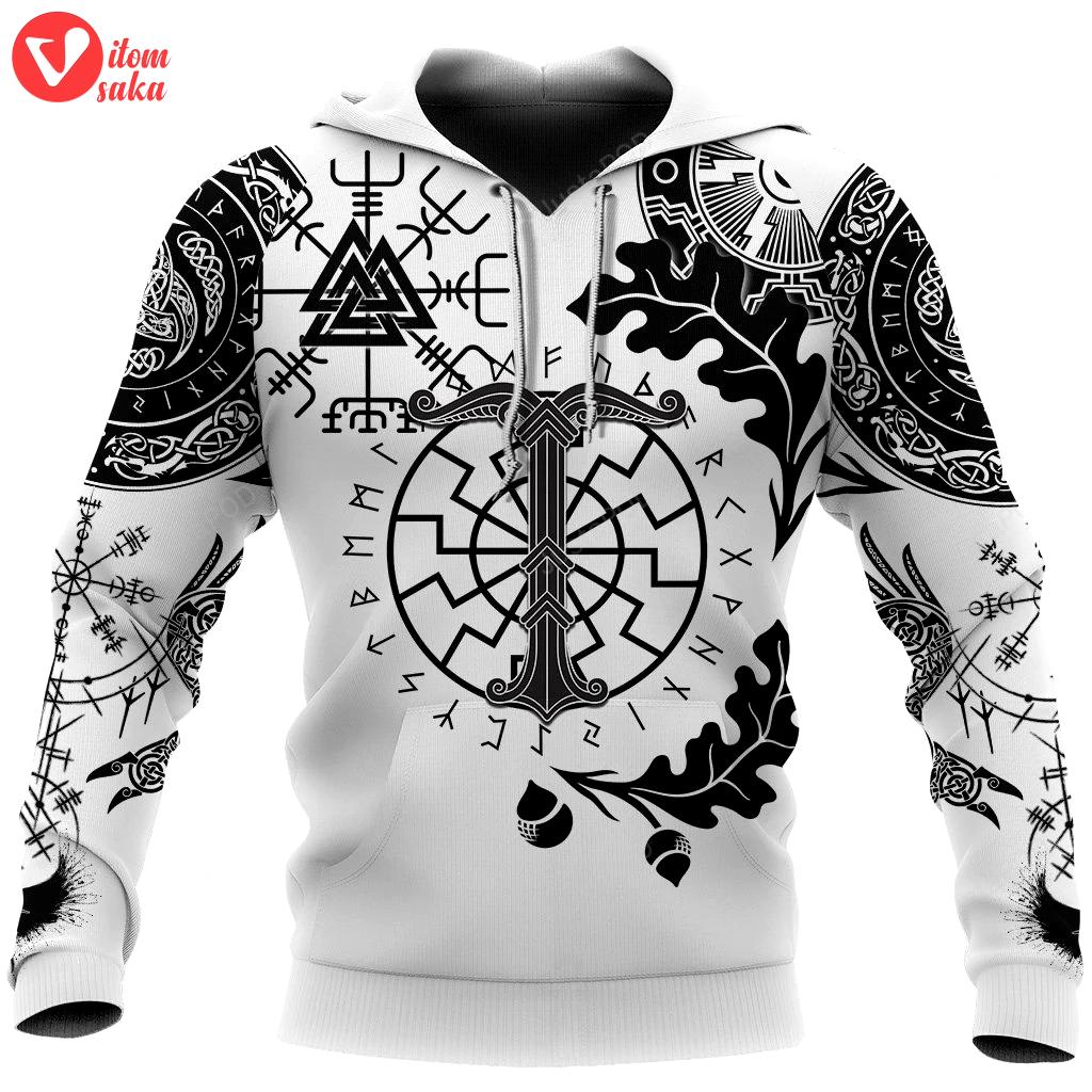 Valknut vegvisir with irminsul viking 3d all over printed hoodie, zip- up hoodie