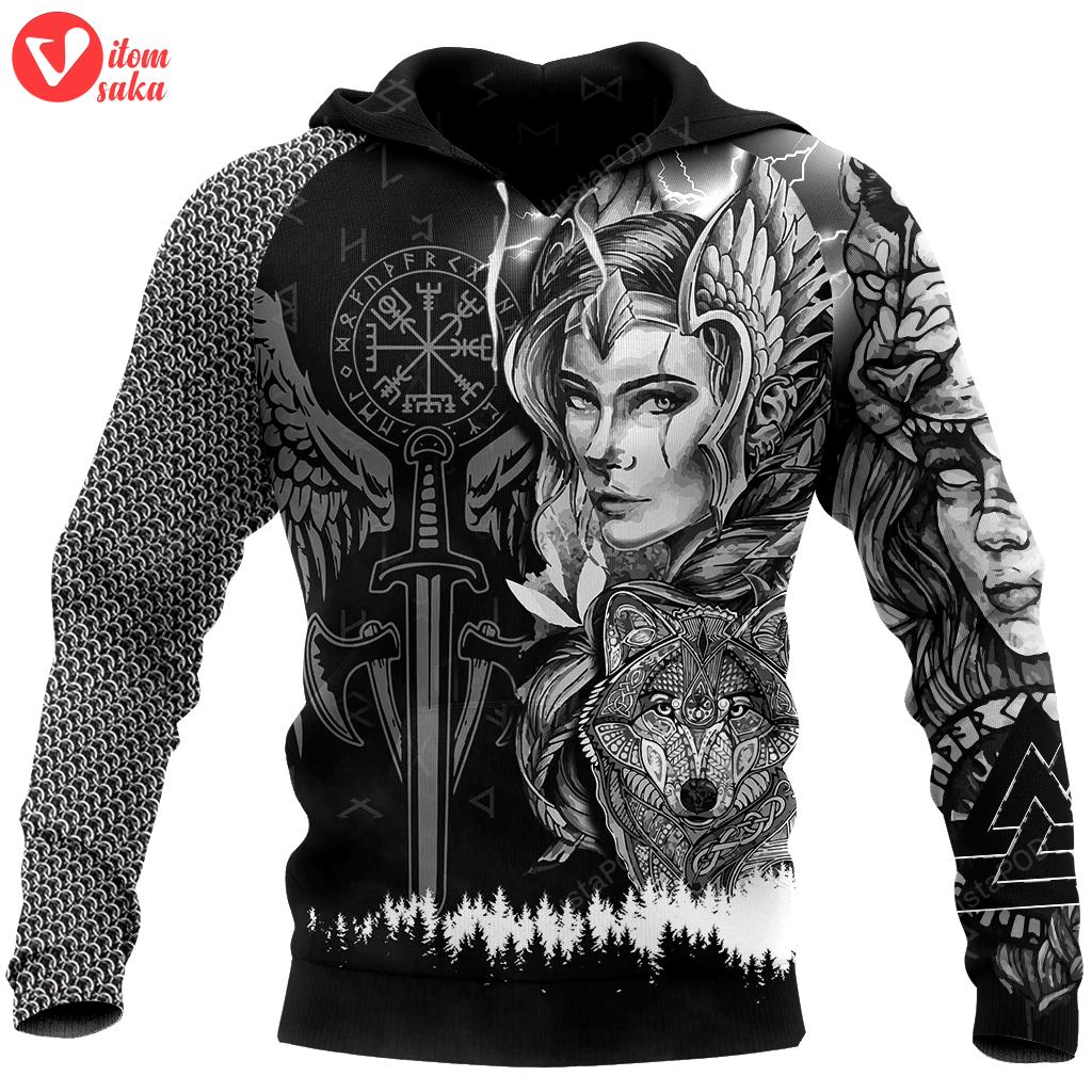 Valkyrie wolf 3d all over printed hoodie, zip- up hoodie