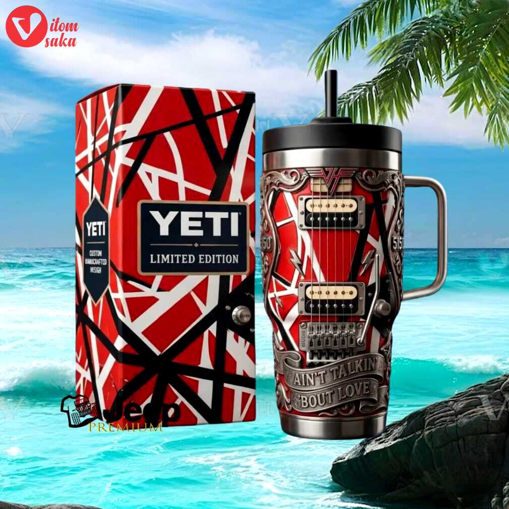 Van halen limited edition “ain’t talkin’ ‘bout love” frankenstein guitar design tumbler