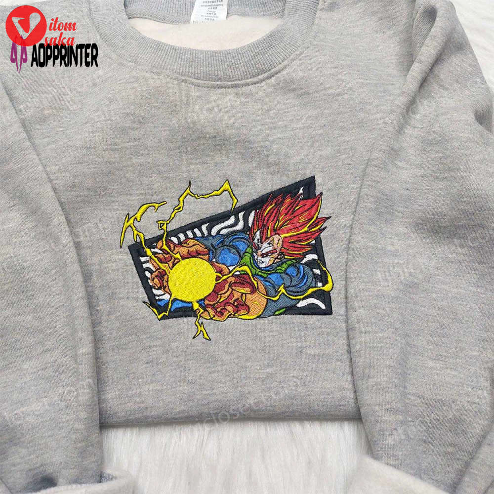 Vegeta super saiyan blue embroidered shirt & dragon ball sweatshirt – anime inspired attire