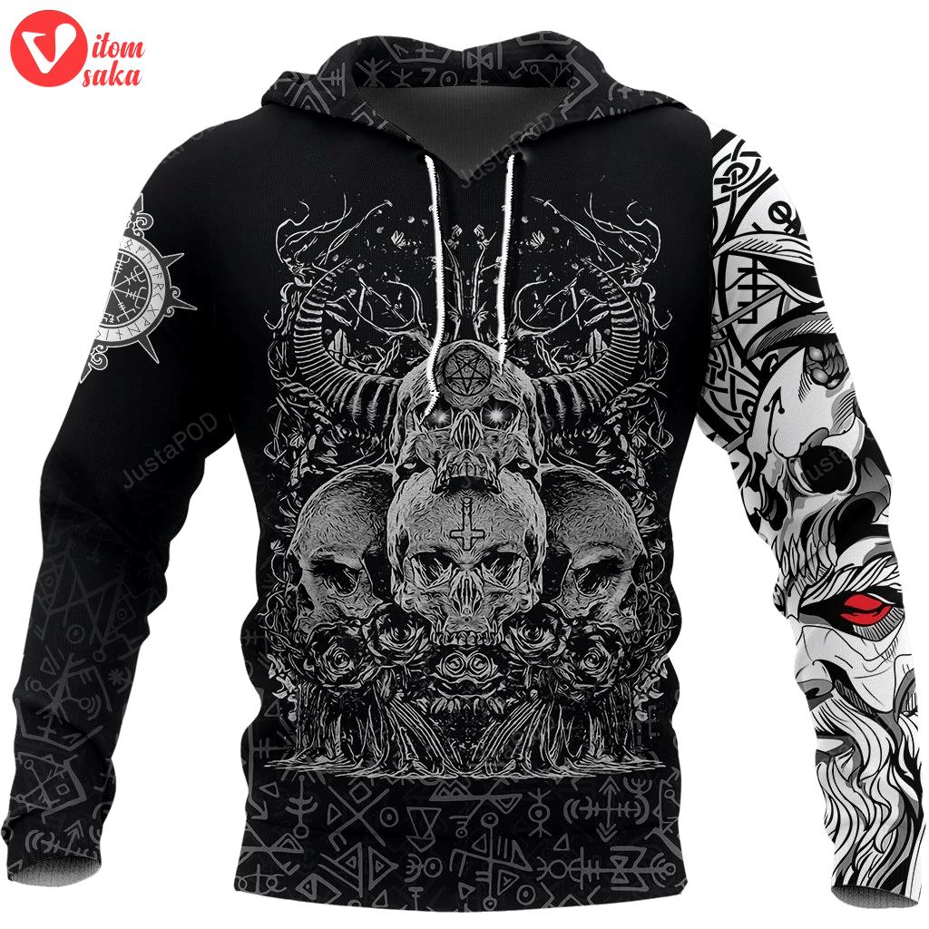 Viking skull hornor 3d all over print hoodie, zip-up hoodie