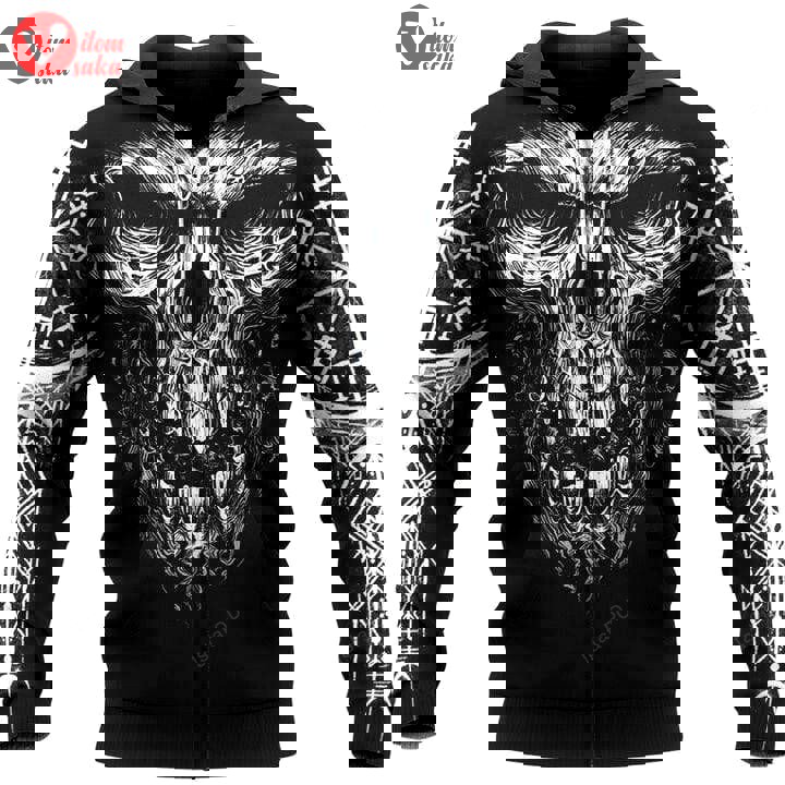 Viking symbol skull 3d all print hoodie, zip- up hoodie