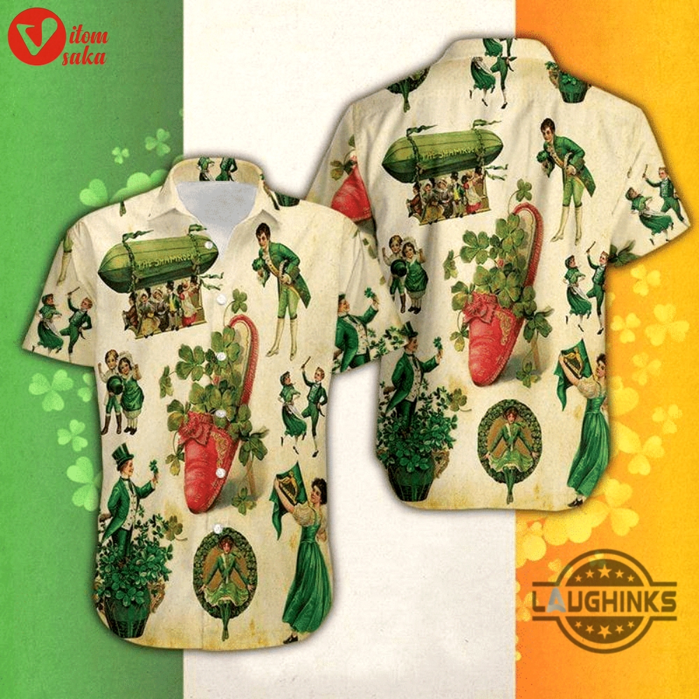 Vintage girl irish patricks day hawaiian shirts aloha aloha summer beach button up shirts and shorts gift