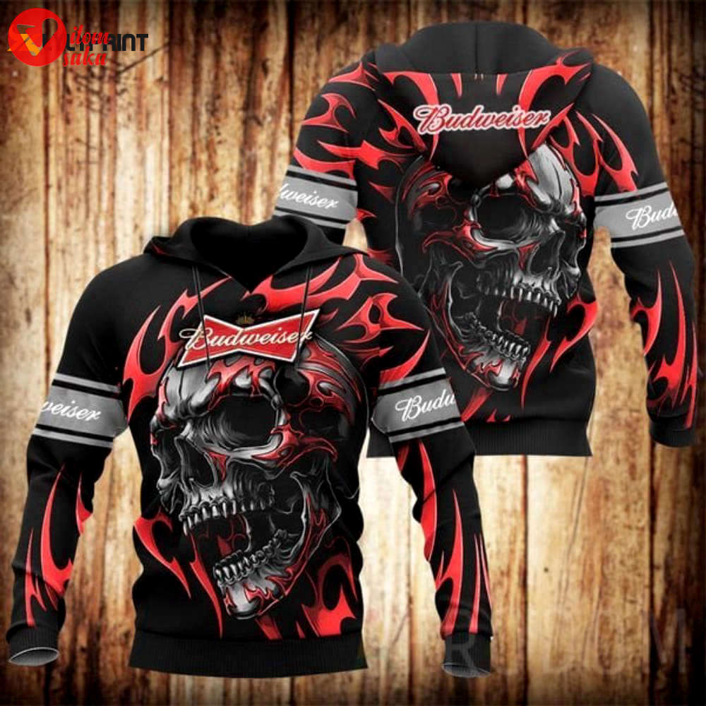 Vintage skull budweiser 3d all over print hoodie, zip hoodie