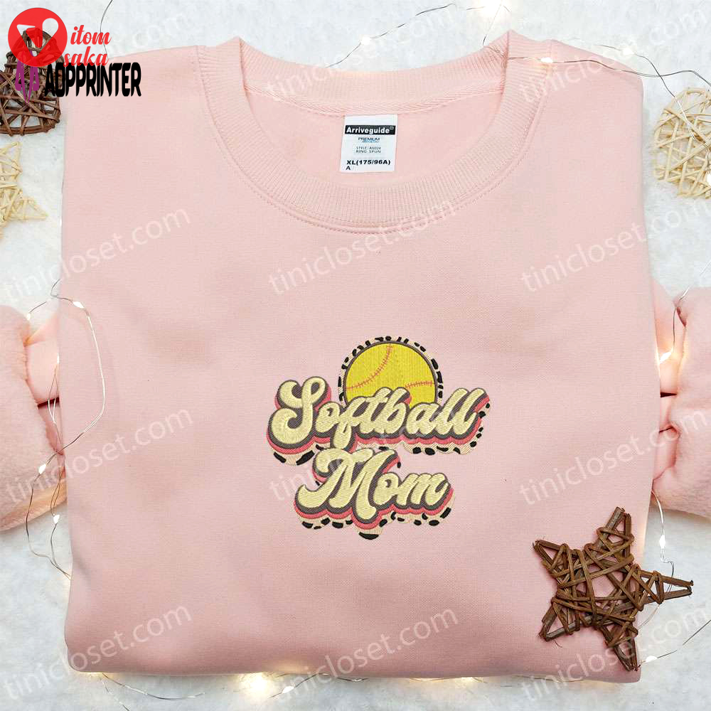 Vintage softball mom embroidered shirt & hoodie: perfect mother’s day gift idea