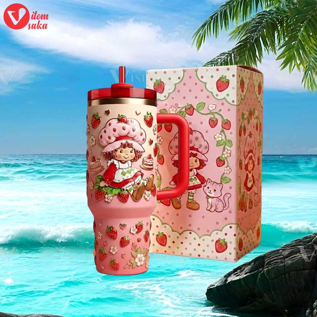 Vintage strawberry shortcake 3d embossed pink tumbler