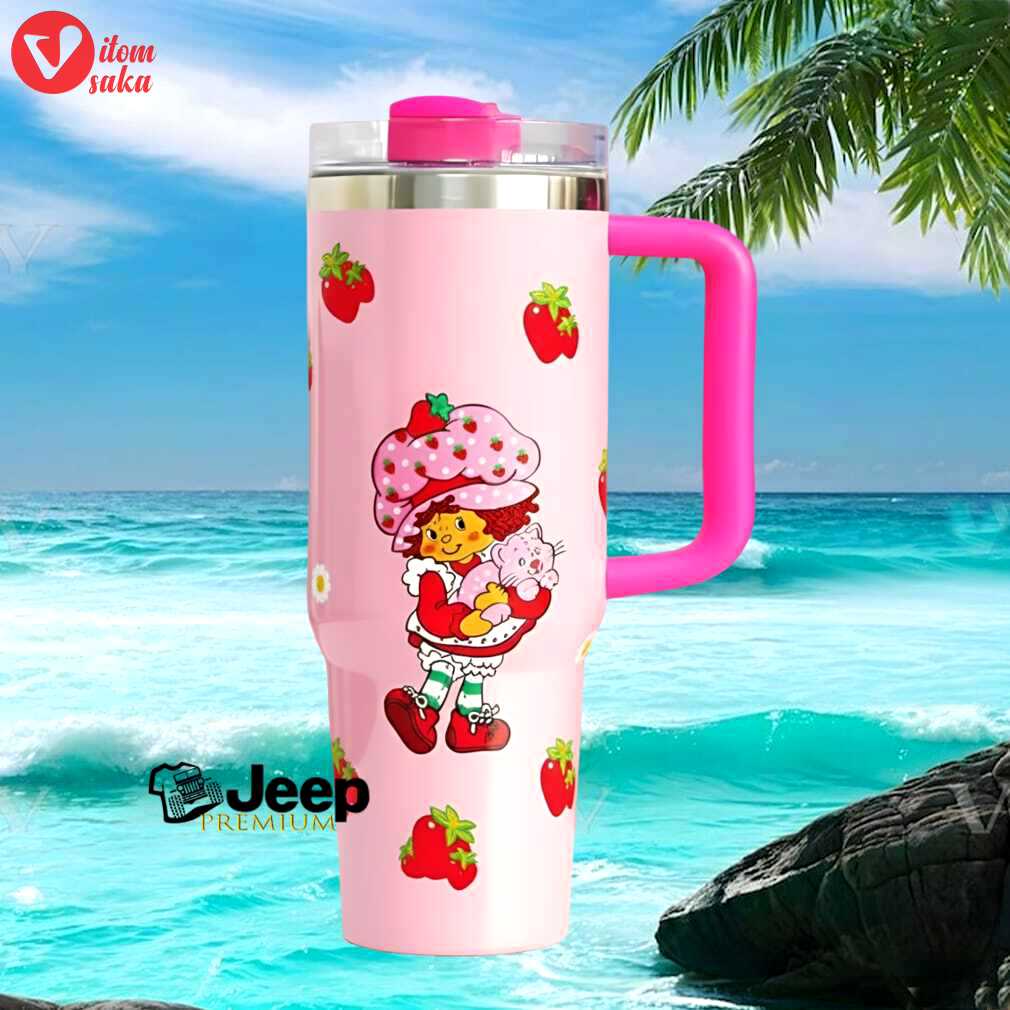 Vintage strawberry shortcake pink 40oz insulated travel tumbler with handle.jfif
