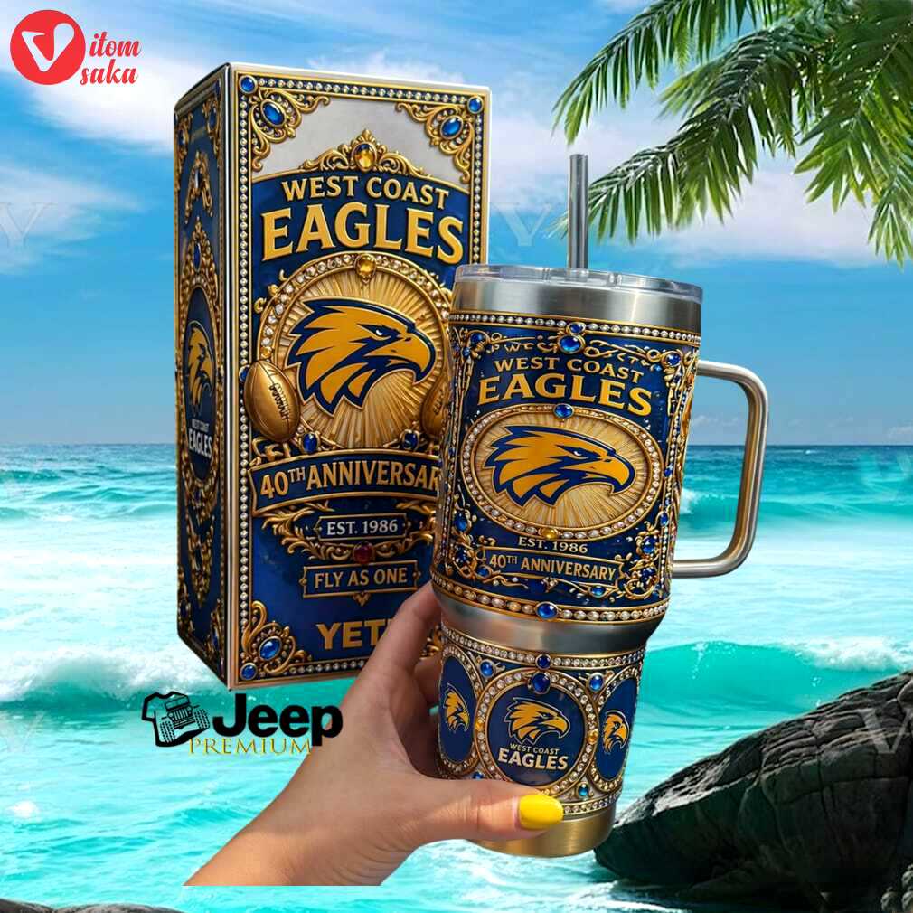 West coast eagles 40th anniversary est 1986 offical blue gold fan stainless steel insulated tumbler