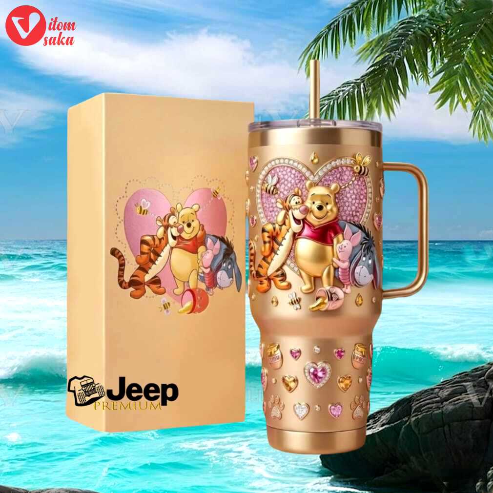 Winnie the pooh and friends 3d embossed gold tumbler tumbler