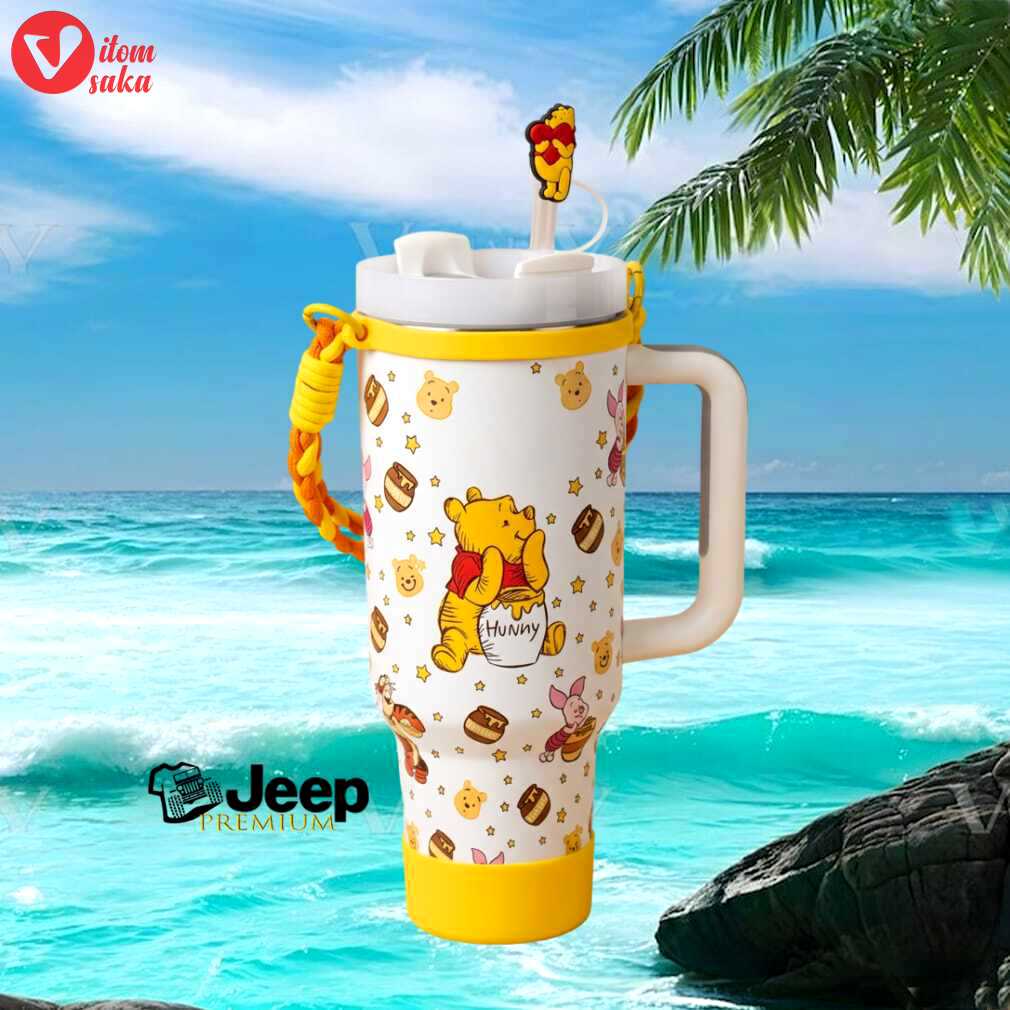 Winnie the pooh and friends 40oz insulated tumbler with paracord handle and straw topper.jfif