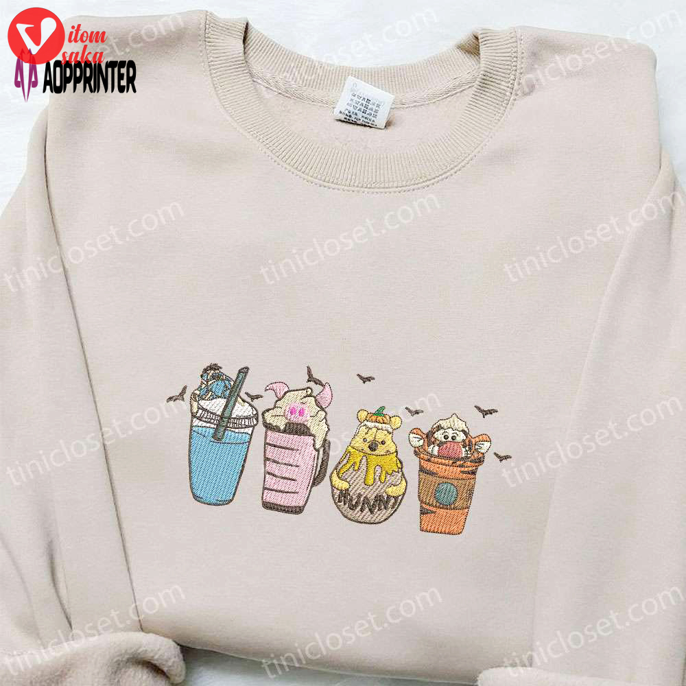 Winnie the pooh fall coffee embroidered sweatshirt – disney characters shirt perfect halloween gift