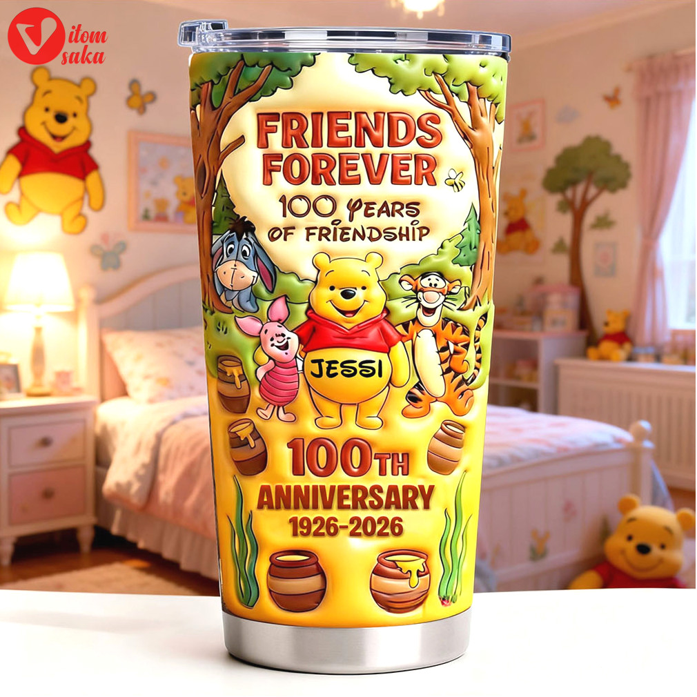Winnie the pooh friends forever 100th anniversary personalized kids tumbler