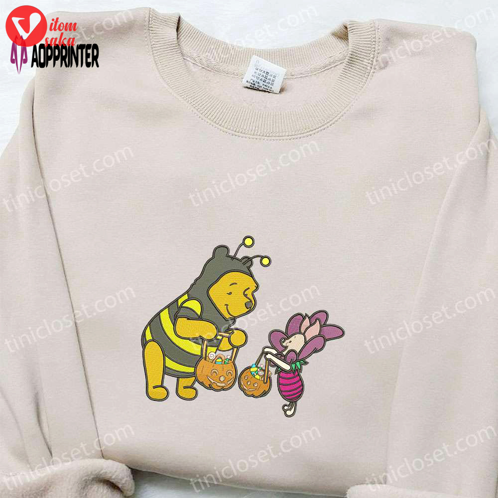 Winnie the pooh & piglet halloween embroidered sweatshirt: disney cartoon hoodie & shirt