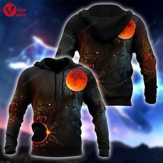 Wolf and sun black 3d all over printed hoodie, zip- up hoodie