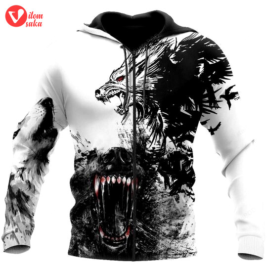 Wolf white black 3d all over print hoodie, zip-up hoodie