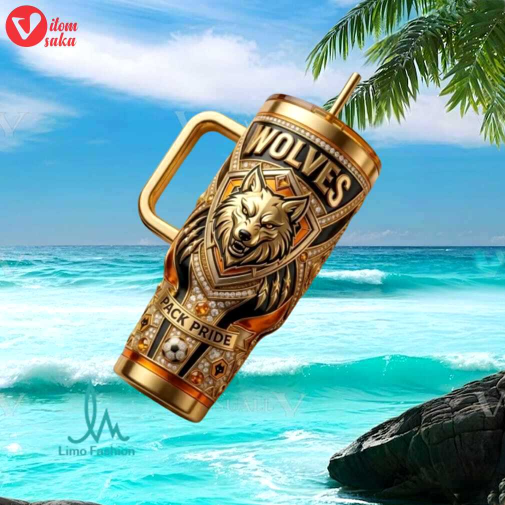 Wolves pack pride wolverhampton gold edition football mascot fan gift stainless steel insulated tumbler