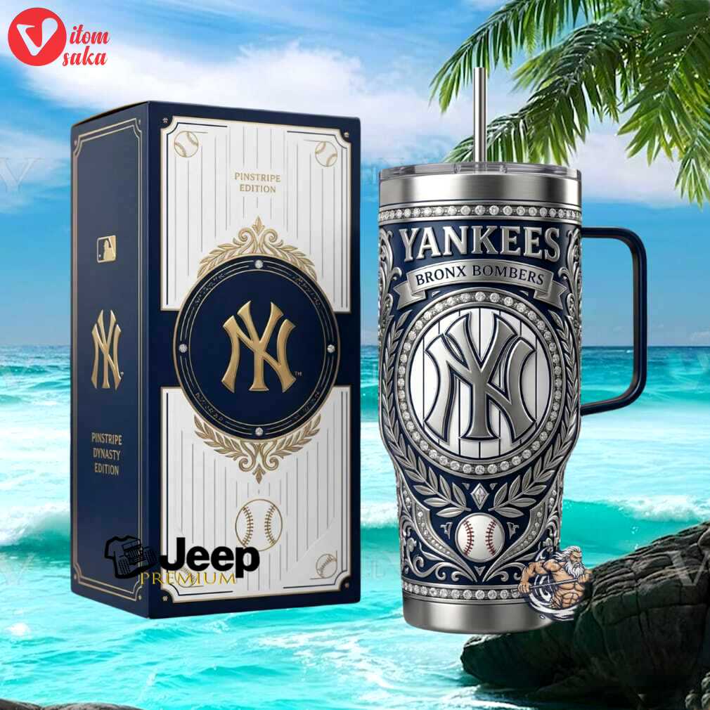 Yankees bronx bombers pinstripe dynasty edition baseball fan tumbler.jfif