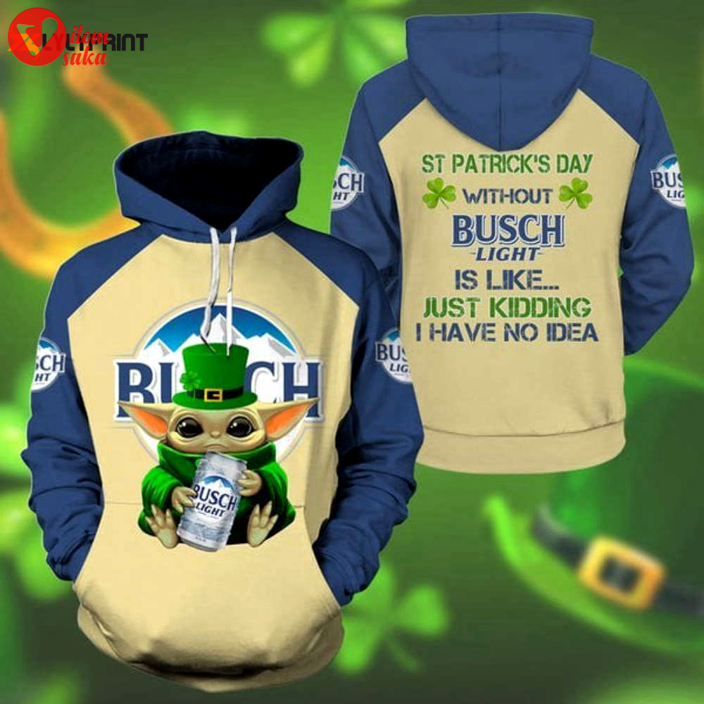 Yoda busch light st patrick day 3d all over print hoodie, zip hoodie
