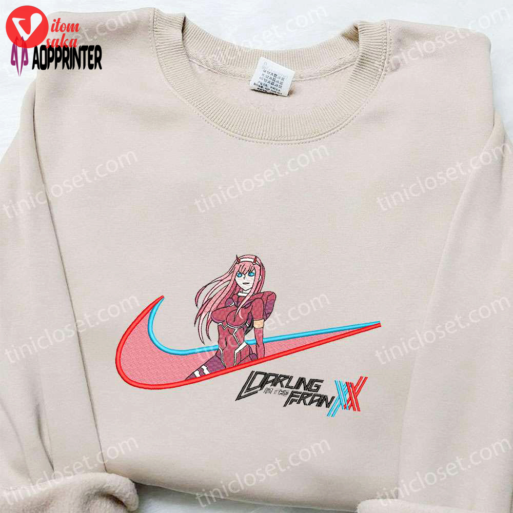 Zero two x swoosh anime sweatshirt: nike inspired embroidered shirt custom t-shirt