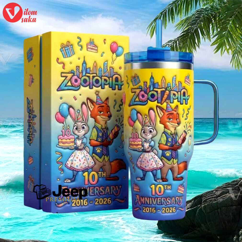 Zootopia 10th anniversary 2016 2026 nick & judy birthday party celebration tumbler