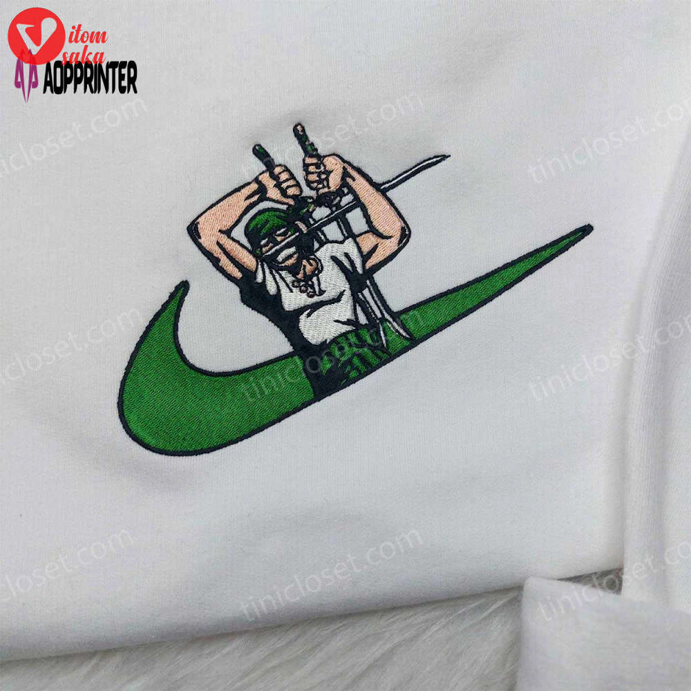 Zoro one piece nike swoosh shirt & sweatshirt: anime embroidered hoodie