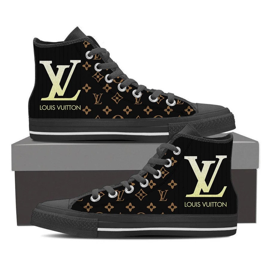 Louis vuitton black monogram high top canvas shoes sneakers hot best lv for men women 93 htcv
