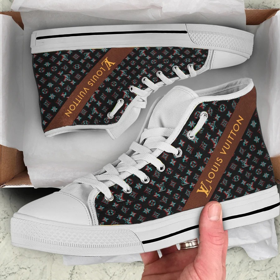 Louis vuitton black monogram high top canvas shoes sneakers hot best lv for men women 91 htcv