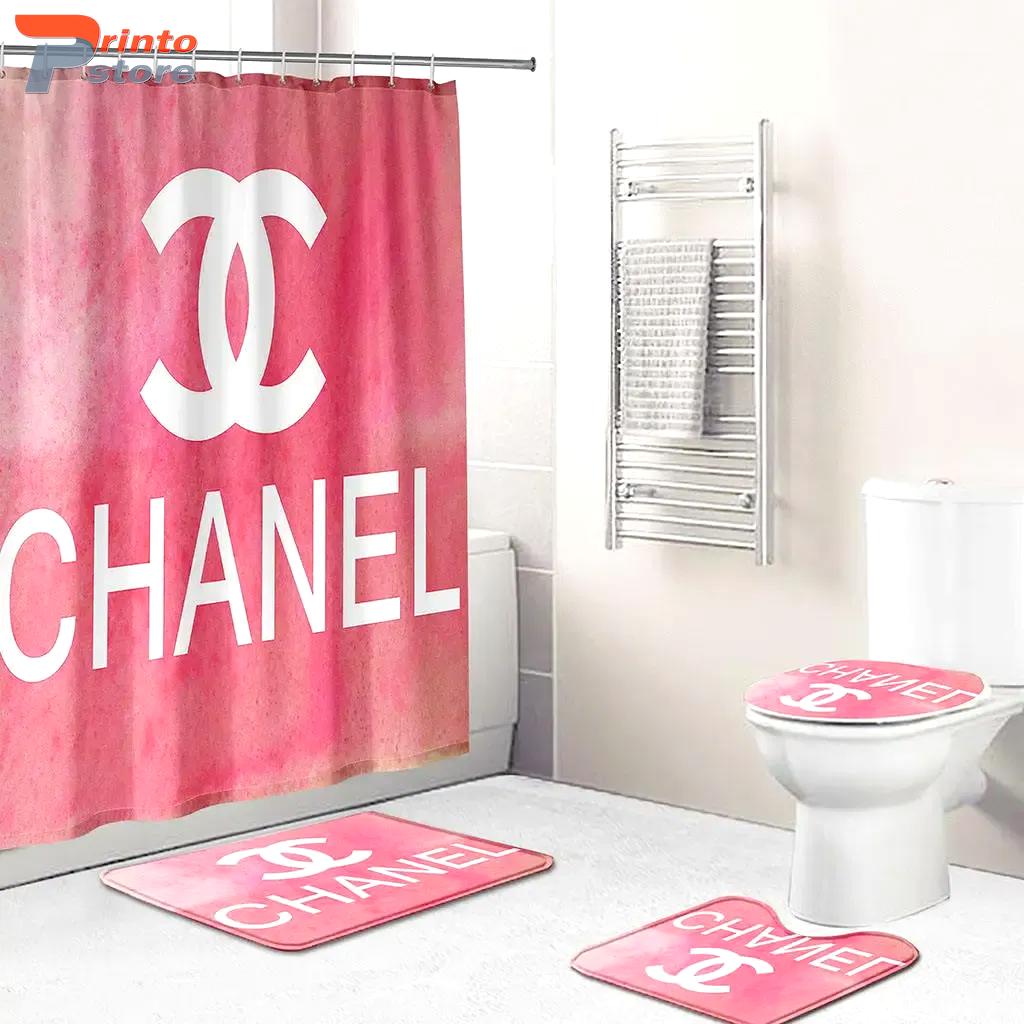 Chanel shower curtain pink and white luxury bathroom set
