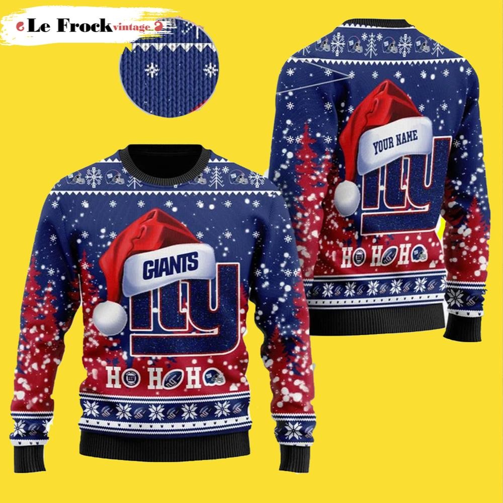 New York Giants Symbol Wearing Santa Hat Personalized Ugly Christmas Sweater
