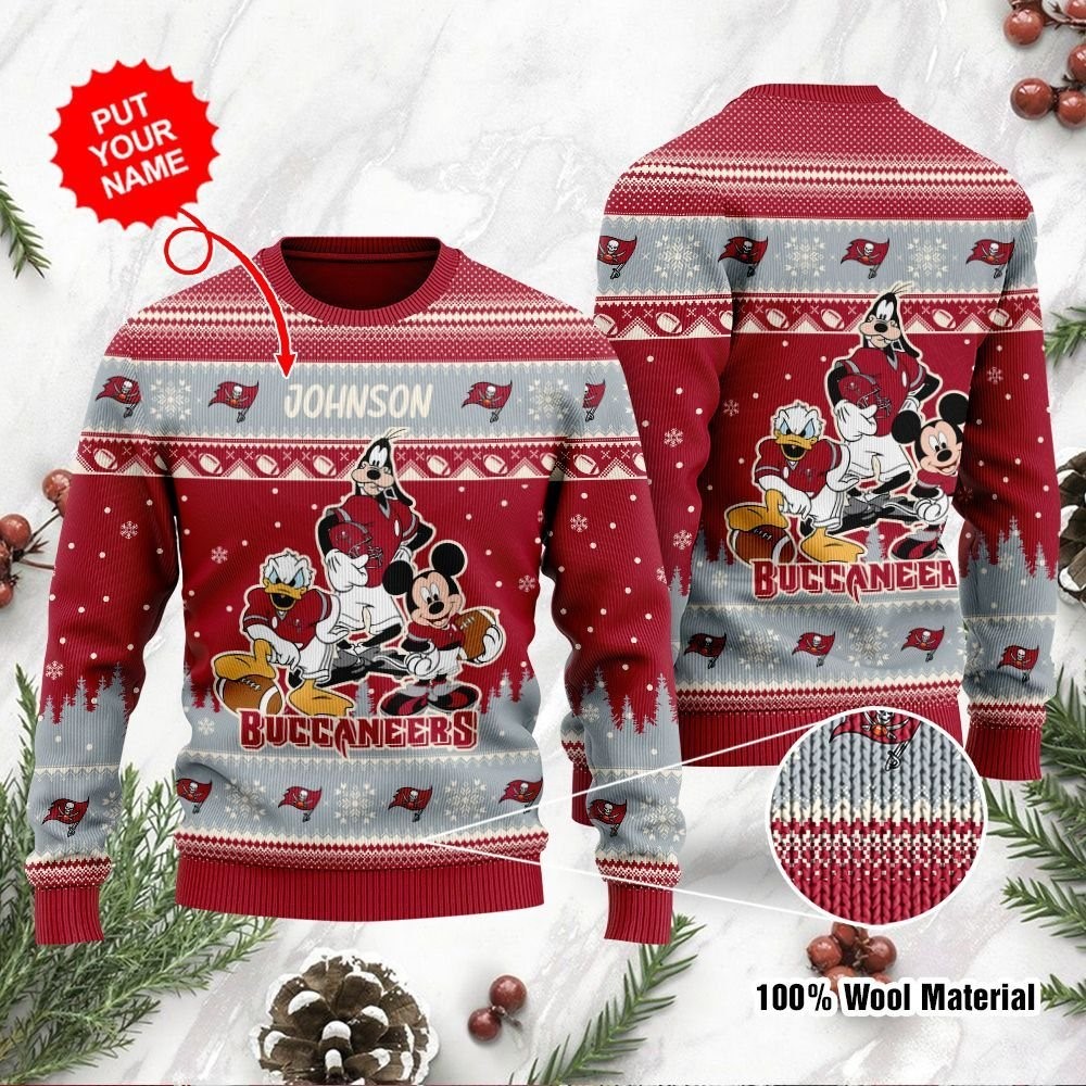 Tampa Bay Buccaneers Disney Donald Duck Mickey Mouse Goofy Personalized Ugly Christmas Sweater