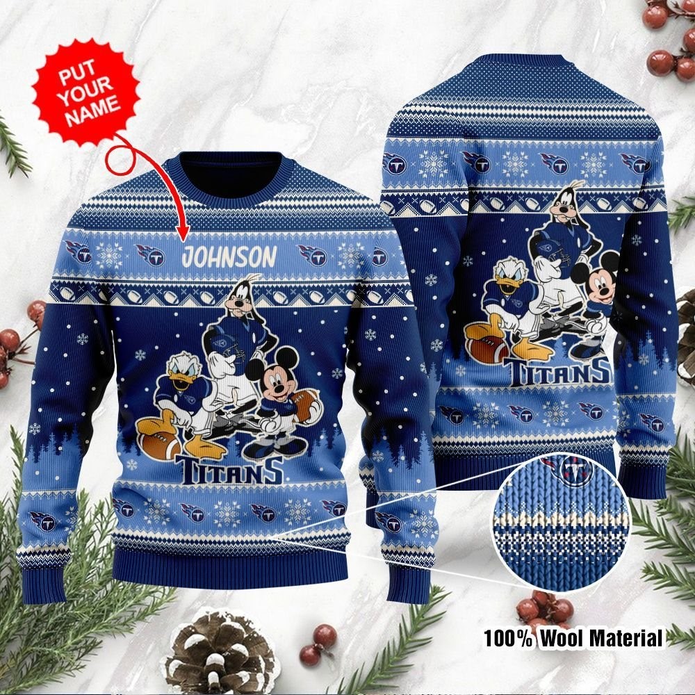 Tennessee Titans Disney Donald Duck Mickey Mouse Goofy Personalized Ugly Christmas Sweater