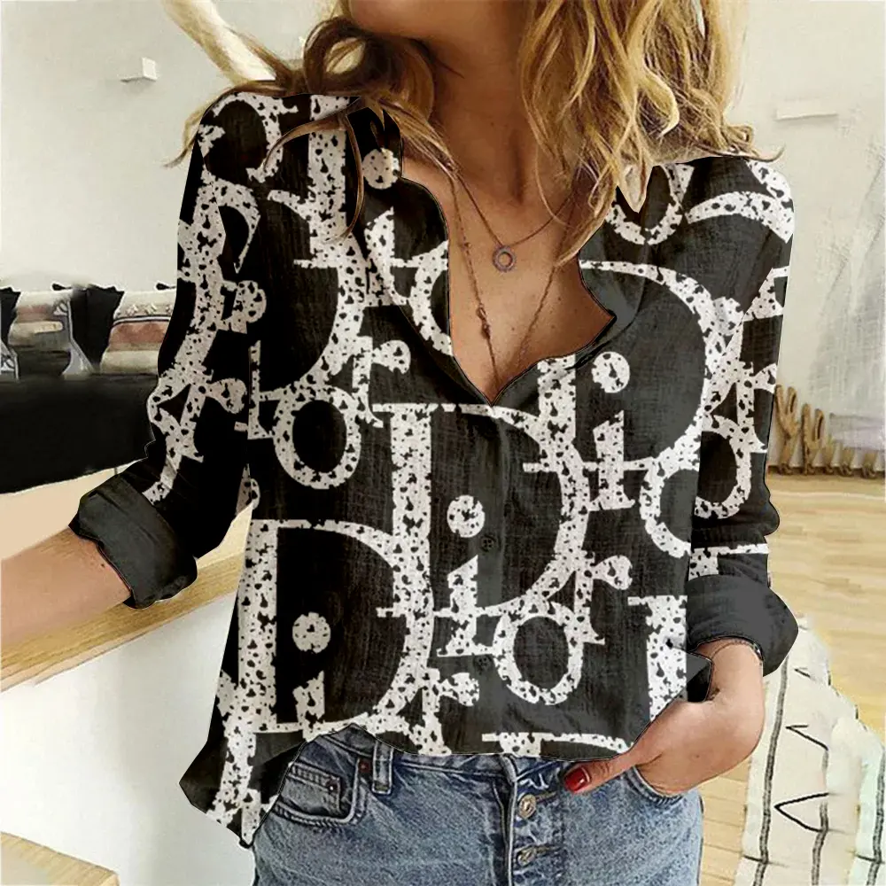 Dior Oversized White Logo Print Black Graphic Shirt 2025