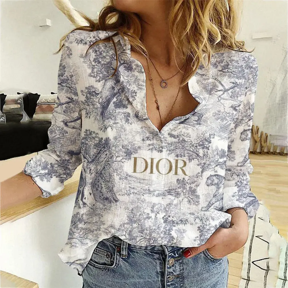Dior Toile de Jouy Blue White Graphic Shirt Streetwear 2025