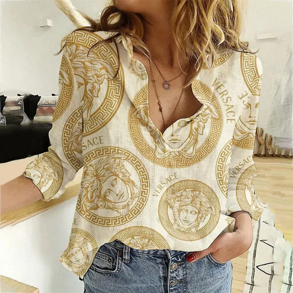 Versace Gold Medusa Print White Graphic Shirt 2025