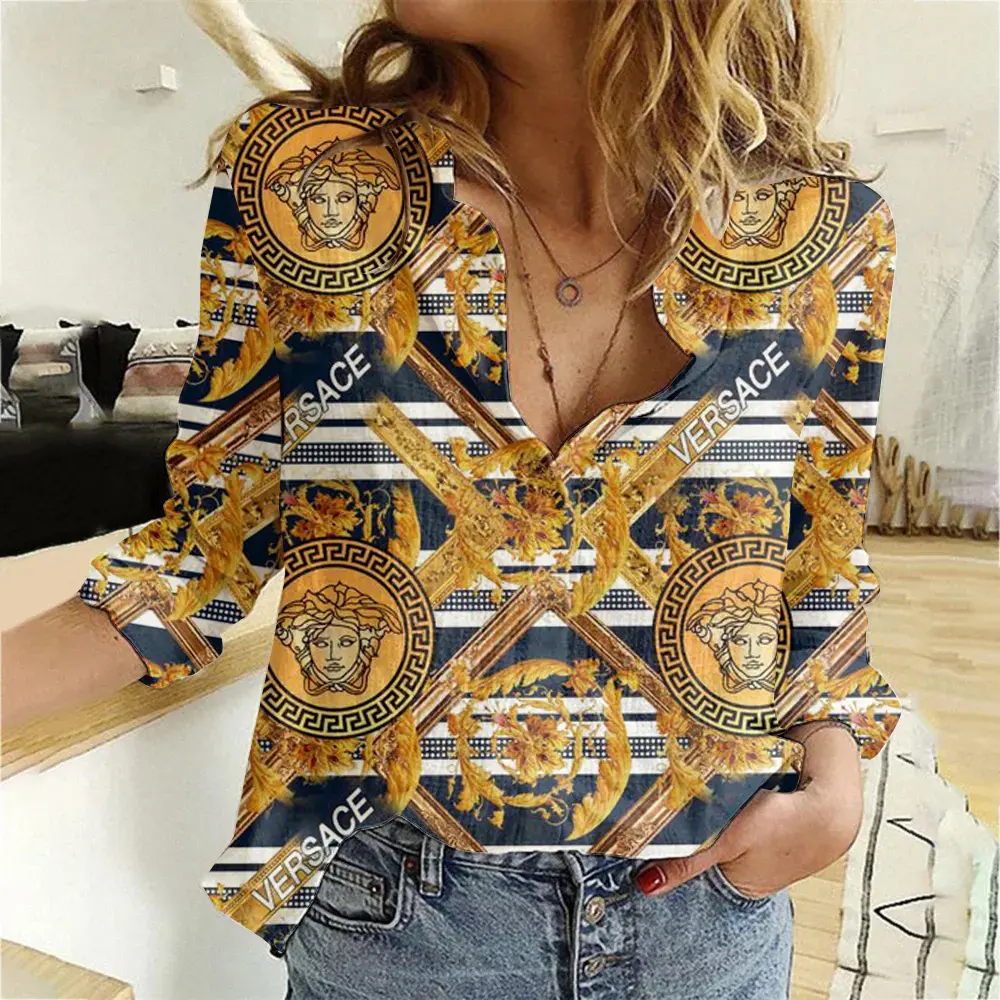 Versace Baroque Gold Medusa Navy Graphic Shirt 2025