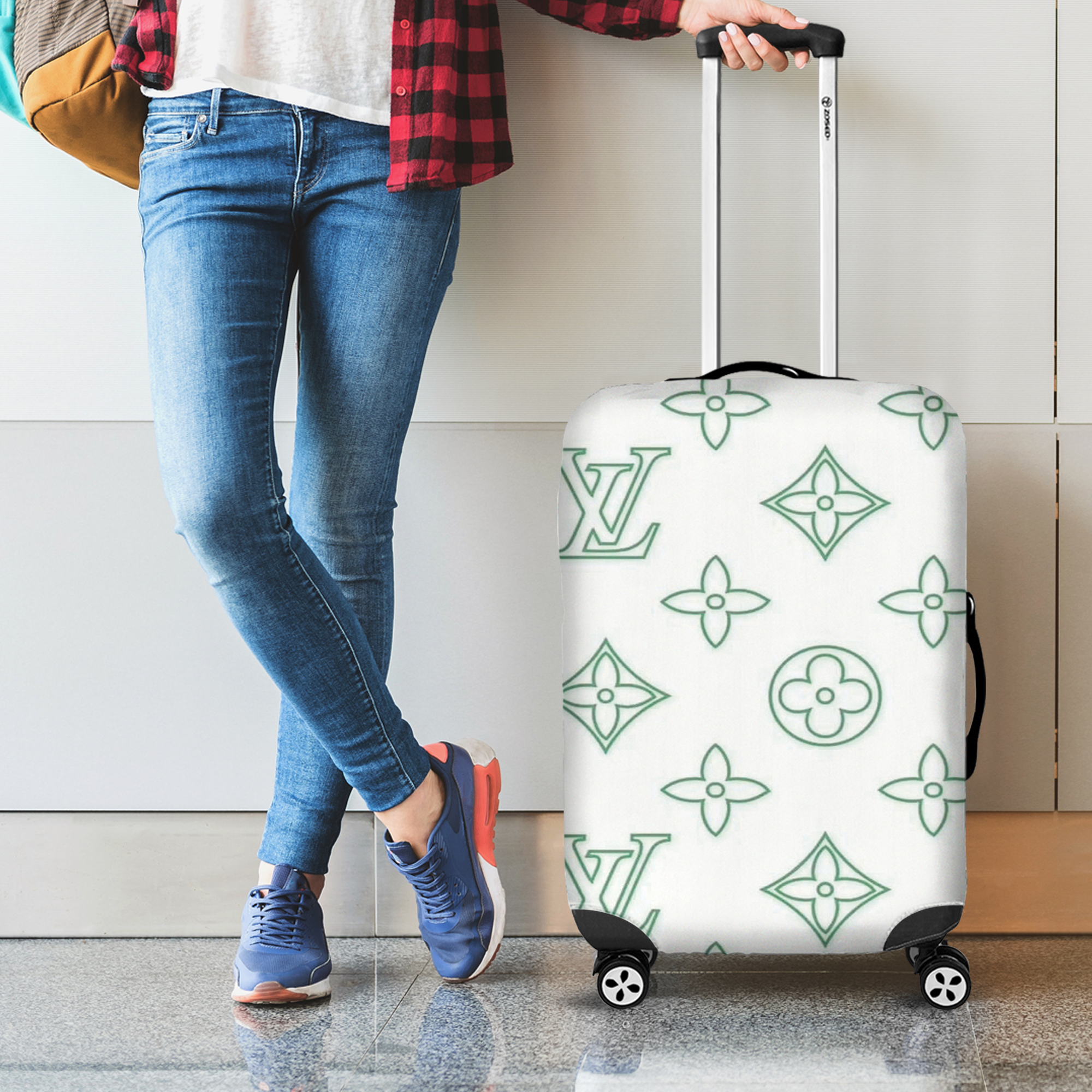 Green Monogram Luggage Cover Elegant Luxury Travel Aesthetic