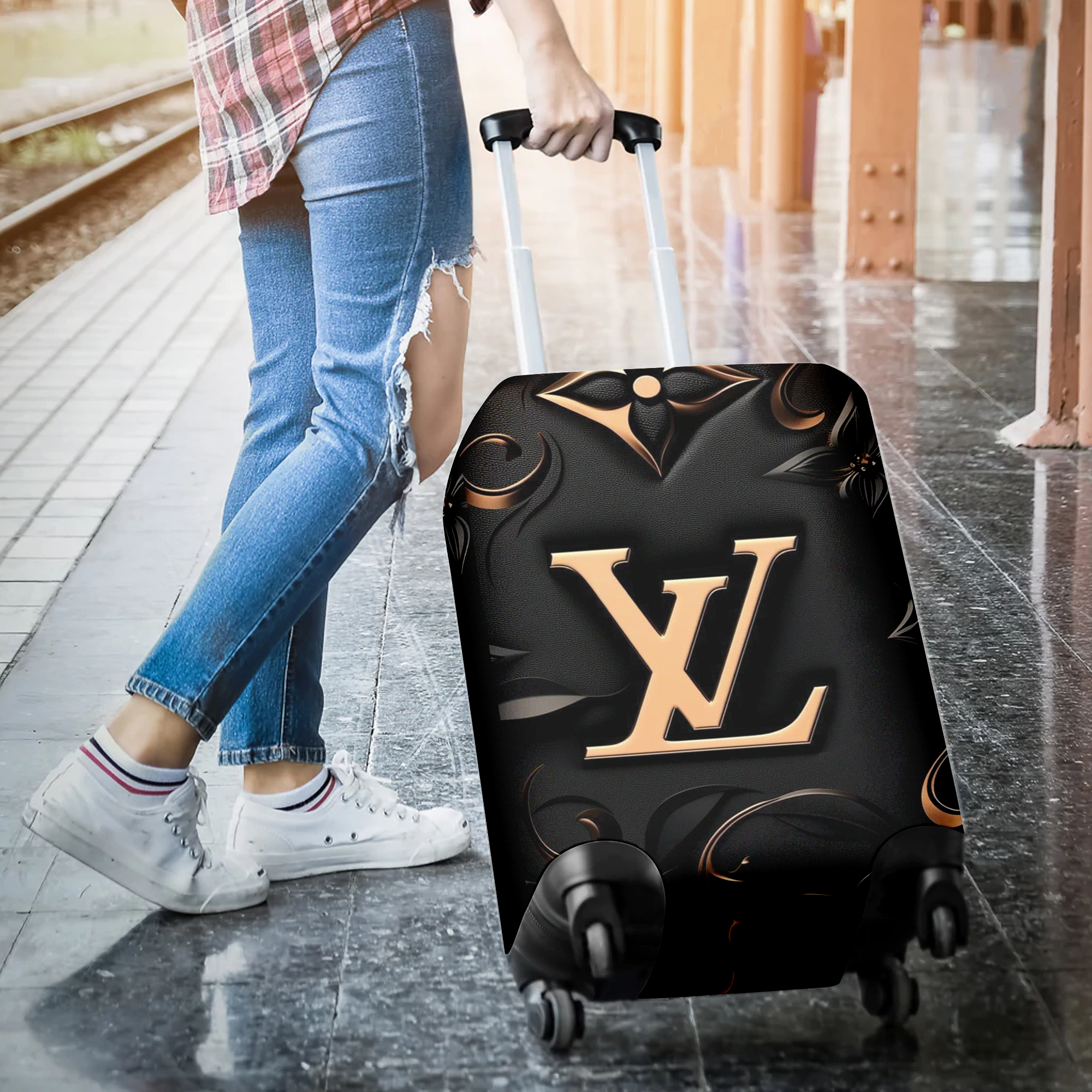 Louis Vuitton Black Gold Monogram Luggage Cover Luxury Travel Gift