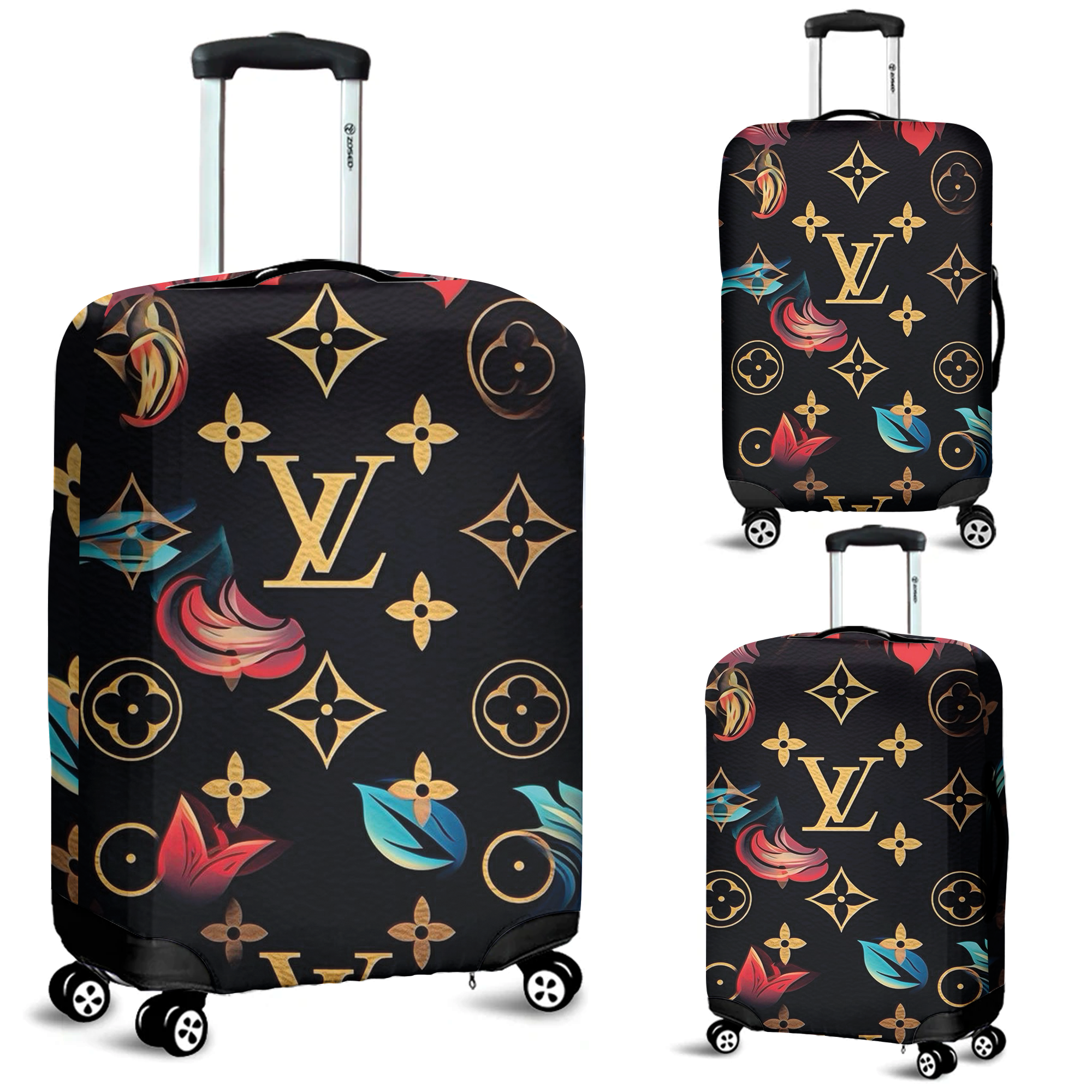 Louis Vuitton Floral Black Gold Luggage Cover Luxury Travel Gift