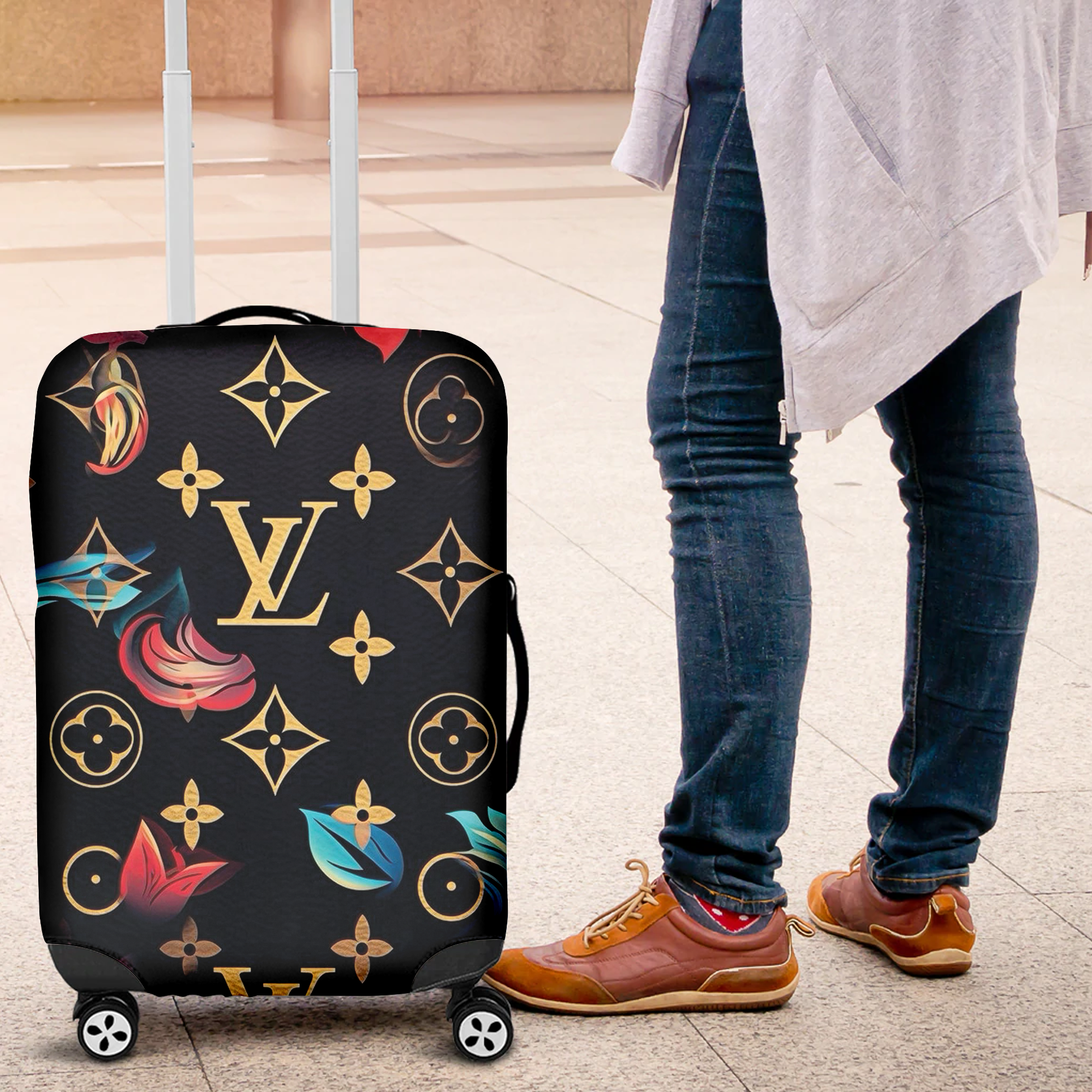 Louis Vuitton Floral Black Gold Luggage Cover Luxury Travel Gift