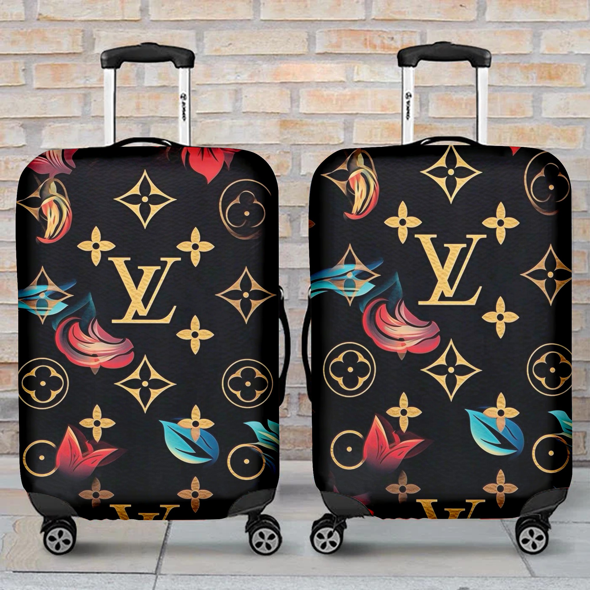 Louis Vuitton Floral Black Gold Luggage Cover Luxury Travel Gift