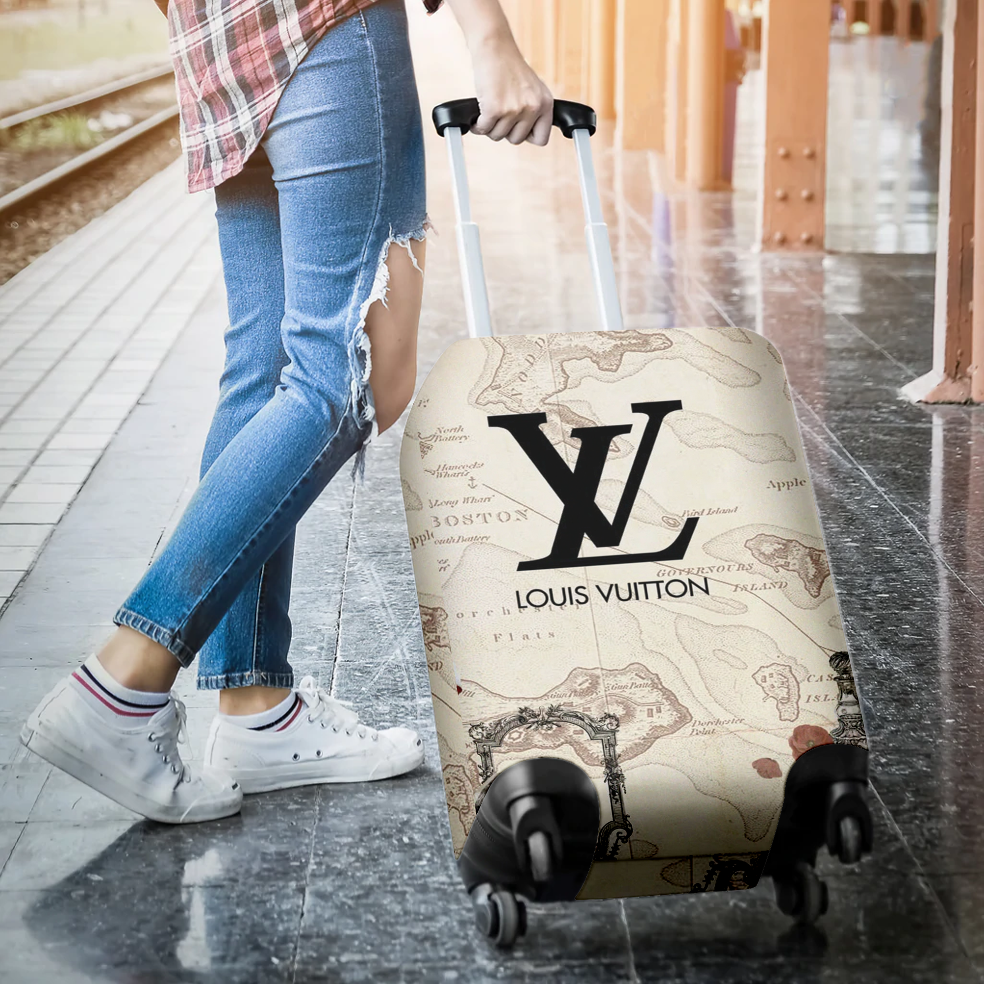 Louis Vuitton Vintage Map Luggage Cover Luxury Travel Aesthetic Gift