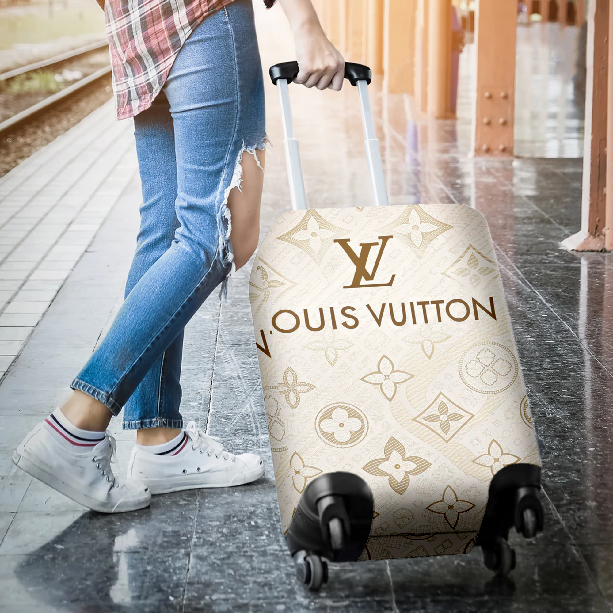 Louis Vuitton Gold Beige Monogram Luggage Cover Luxury Travel Gift
