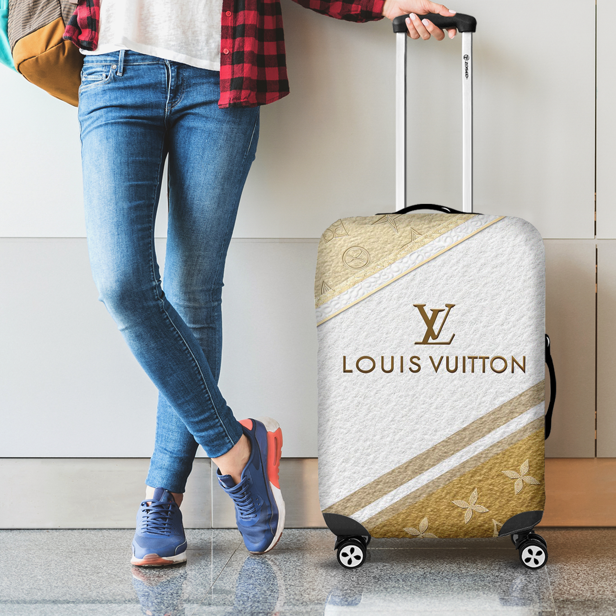 Louis Vuitton Cream Gold Diagonal Luggage Cover Luxury Travel Gift