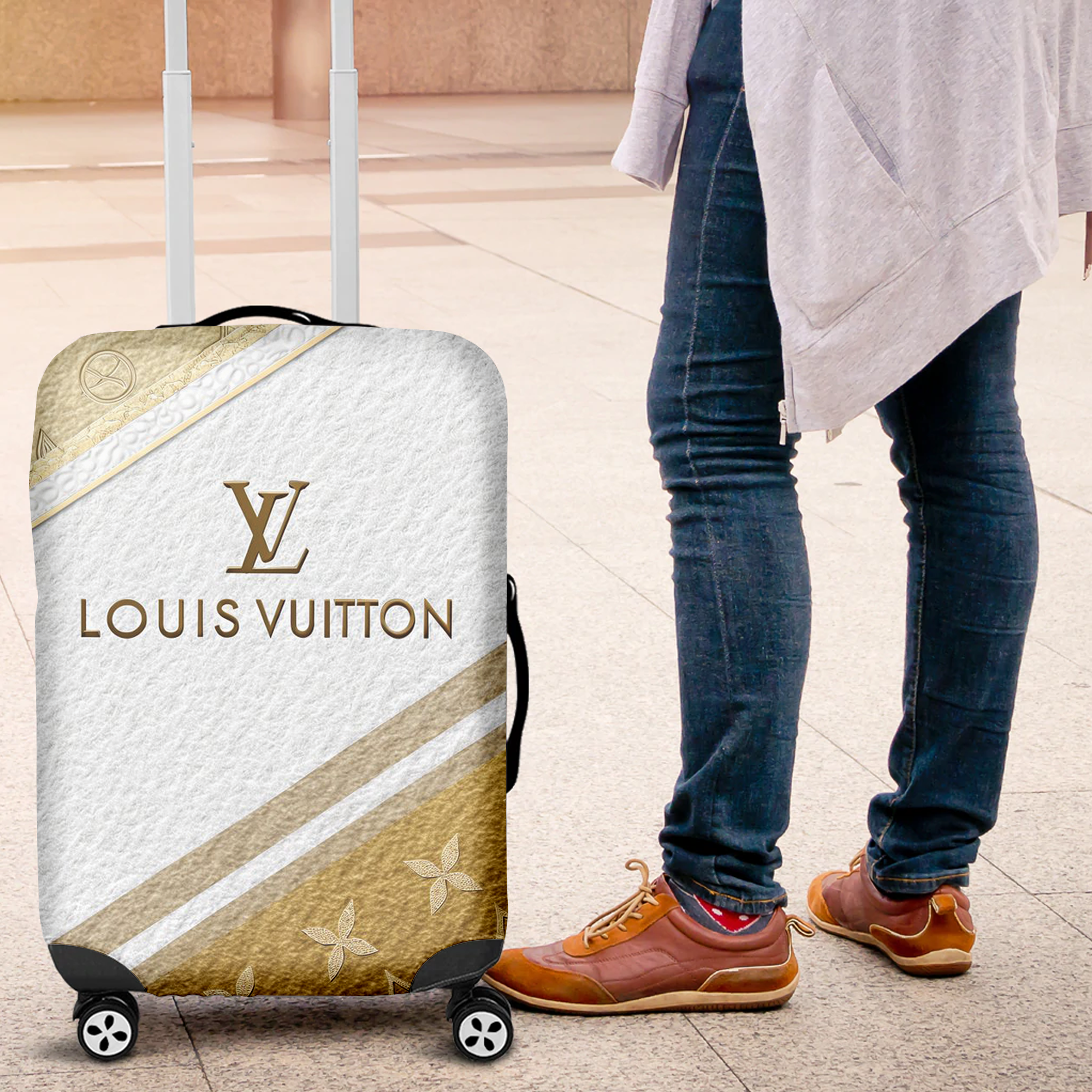 Louis Vuitton Cream Gold Diagonal Luggage Cover Luxury Travel Gift