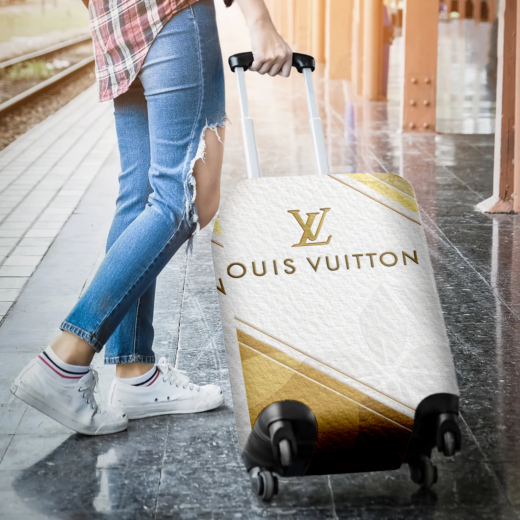 Louis Vuitton White Gold Minimalist Luggage Cover Luxury Travel Gift