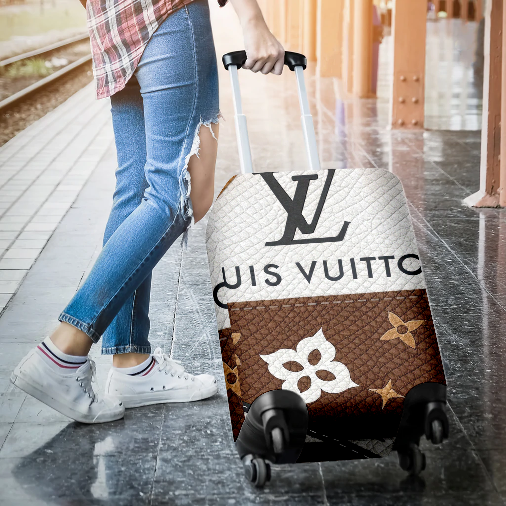 Louis Vuitton Brown Leather Patchwork Luggage Cover Luxury Gift