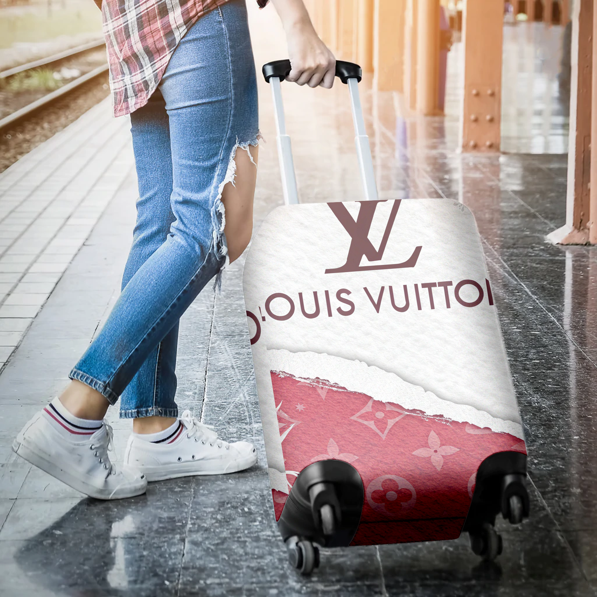 Louis Vuitton Pink White Monogram Luggage Cover Luxury Travel Gift