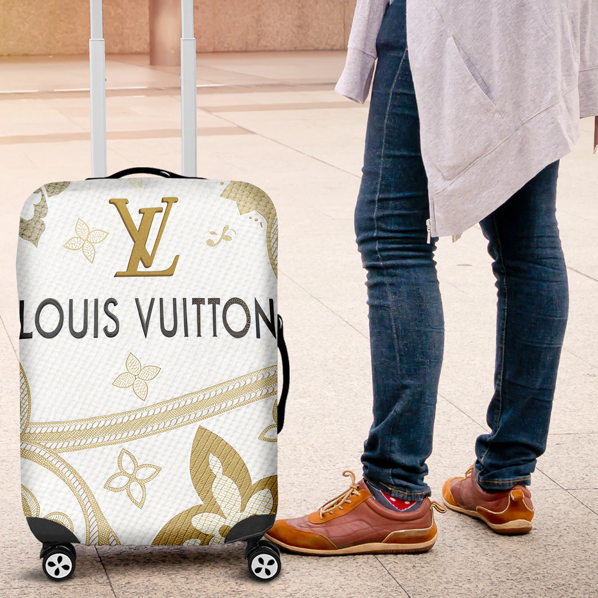 Louis Vuitton Ivory Gold Monogram Luggage Cover Elegant Travel Gift
