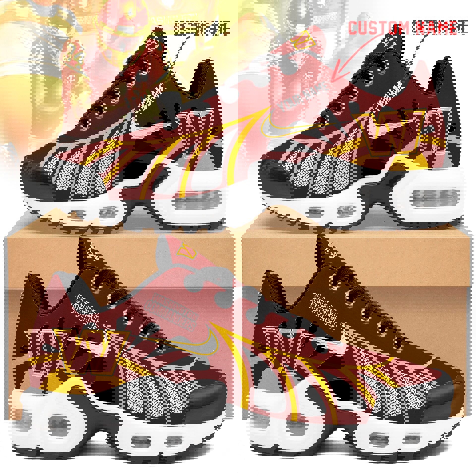 2025 Burgundy Gold Burst Air Sole Unisex Sneakers