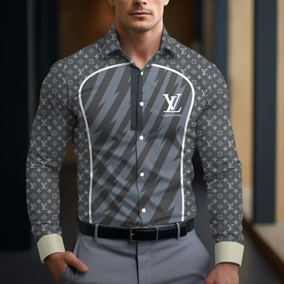 2025 Gray Lightning Panel Monogram Polo Shirt